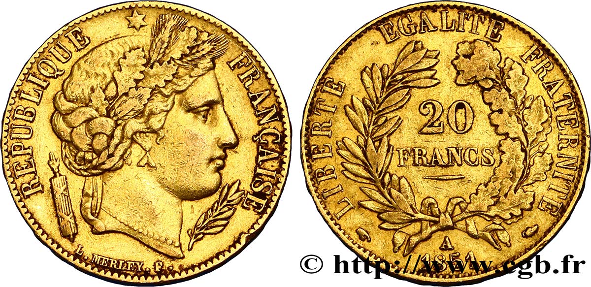 20 francs or Cérès 1851 Paris F.529/4 MBC42 