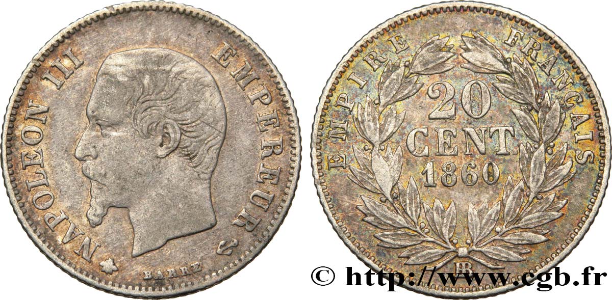 20 centimes Napoléon III, tête nue 1860 Strasbourg F.148/16 BC35 