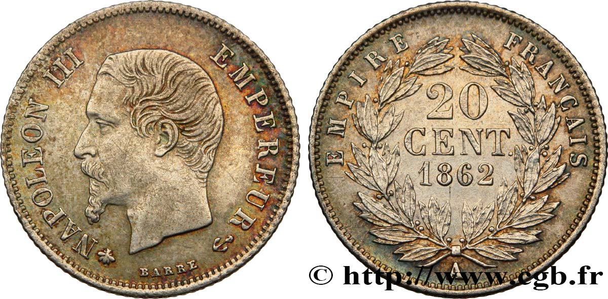 20 centimes Napoléon III, tête nue 1862 Paris F.148/17 MBC53 