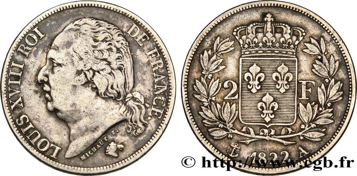 2 francs Louis XVIII 1822 Paris F.257/36 SS45 