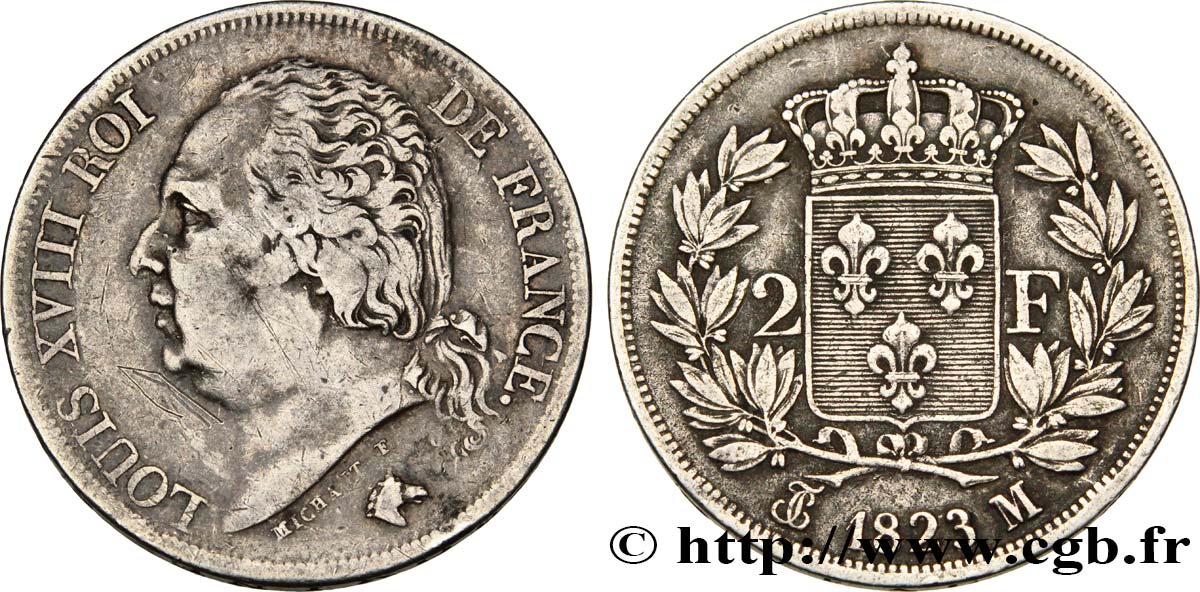 2 francs Louis XVIII 1823 Toulouse F.257/48 MBC40 