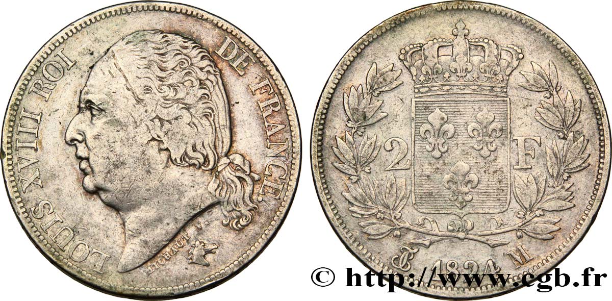 2 francs Louis XVIII 1824 Toulouse F.257/59 BC35 