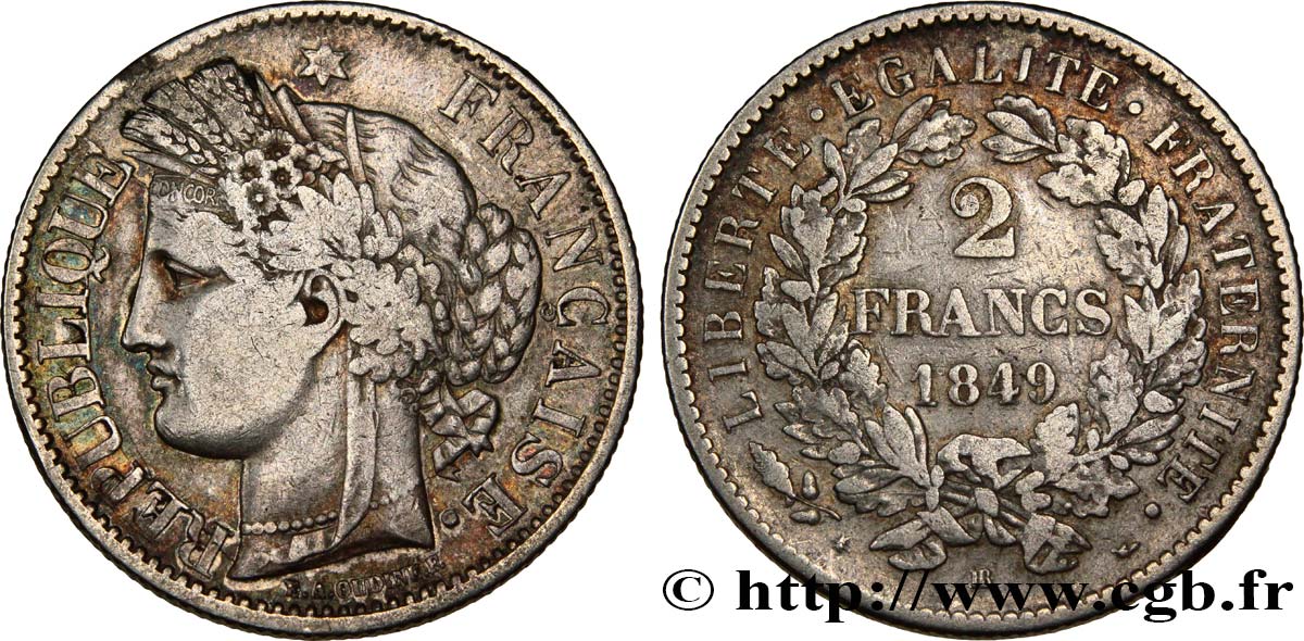 2 francs Cérès, IIe République 1849 Strasbourg F.261/2 TB30 