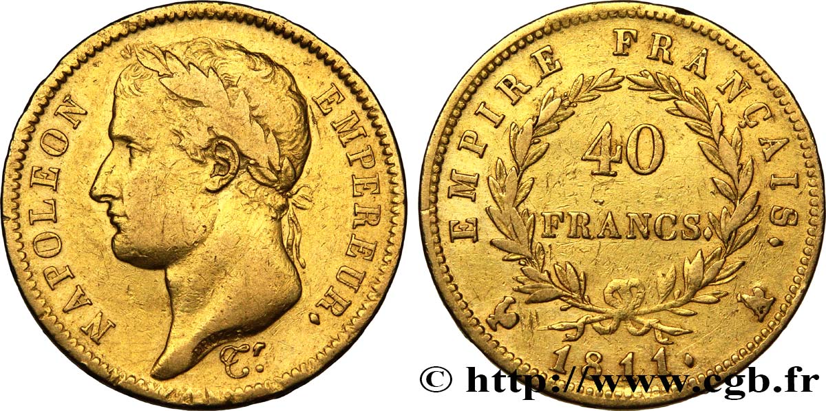 40 francs or Napoléon tête laurée, Empire français 1811 Paris F.541/7 BC35 