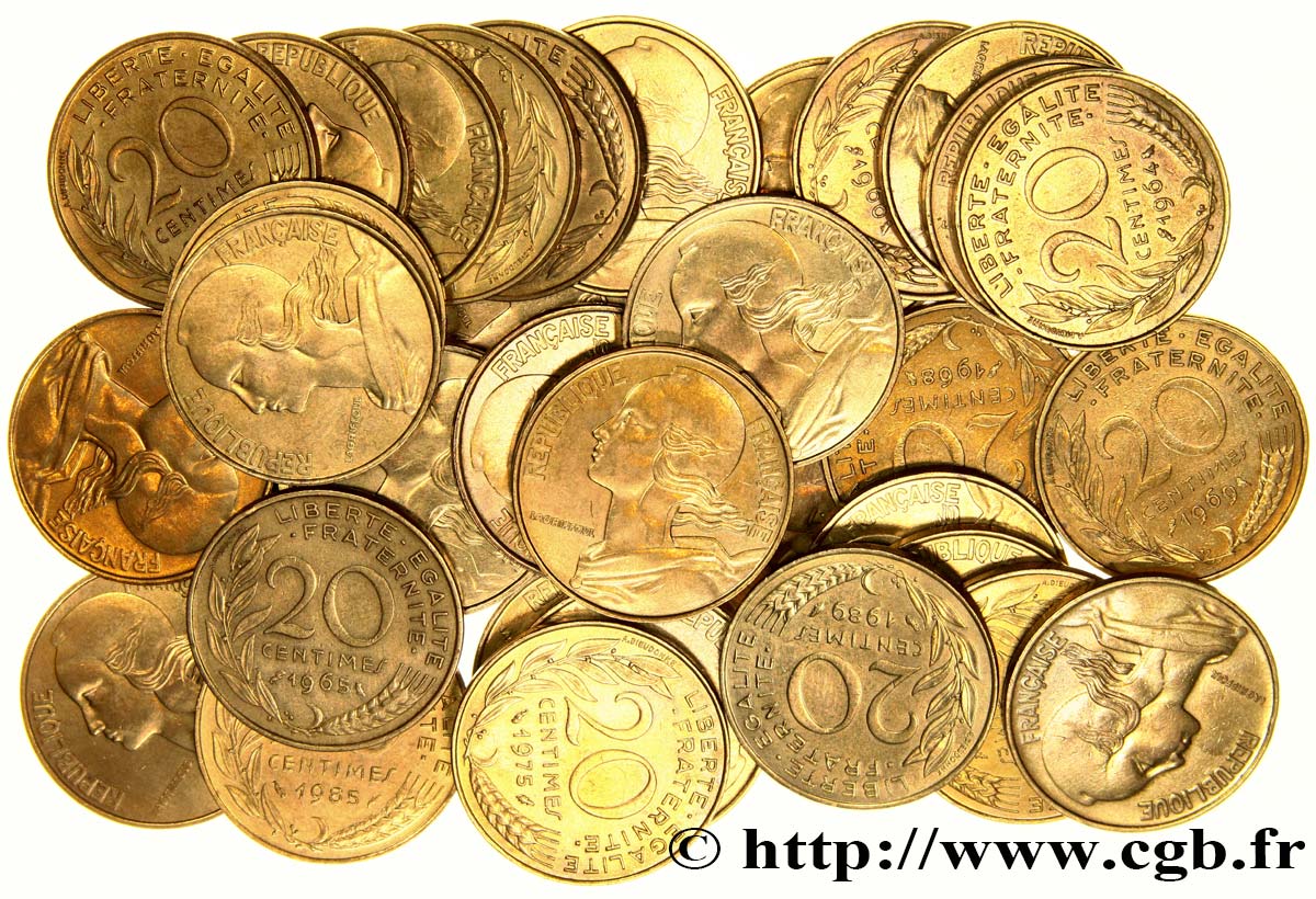 Lot de 38 pièces de 20 centimes Marianne n.d.  F.156/- BC/MBC+ 