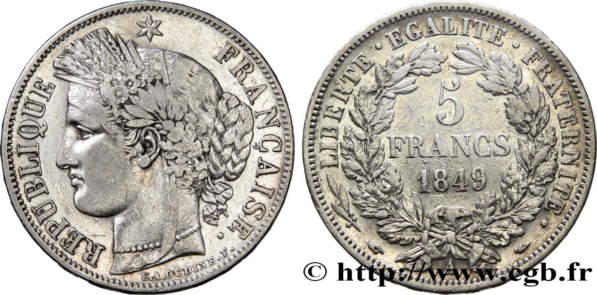 5 francs Cérès, IIe République 1849 Paris F.327/1 q.BB 