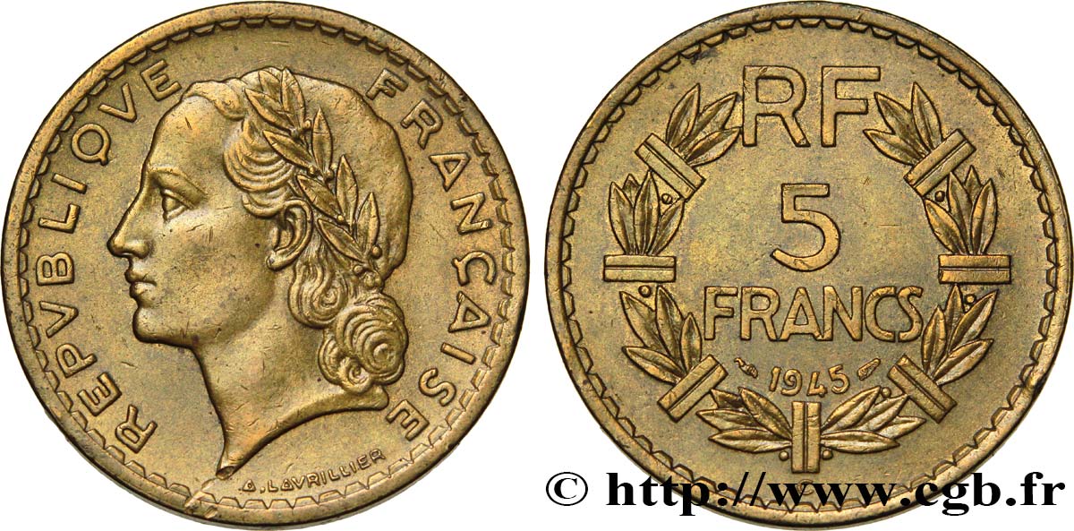 5 francs Lavrillier, bronze-aluminium 1945 Castelsarrasin F.337/6 SS45 