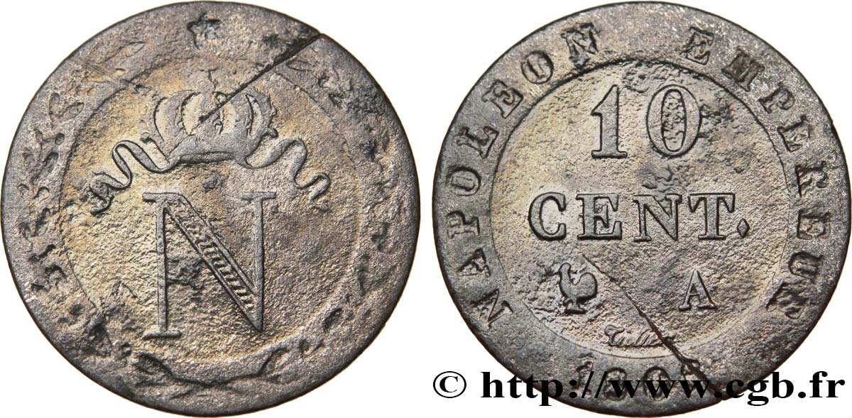 10 cent. à l&nbsp;N couronnée 1808 Paris F.130/2 BC 