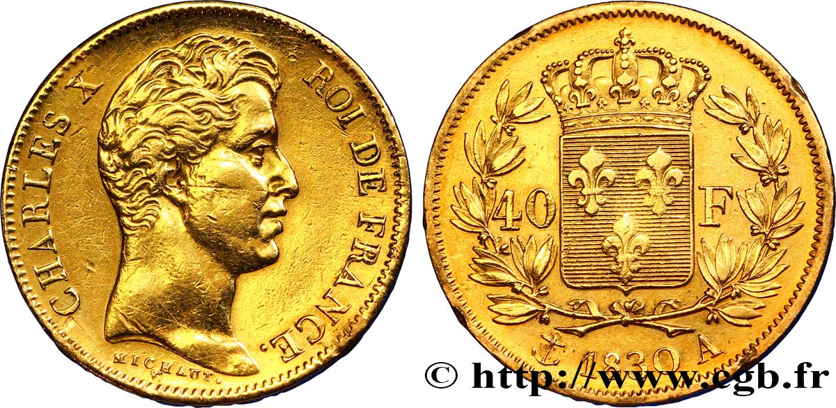 40 francs or Charles X, 2e type 1830 Paris F.544/5 MBC 