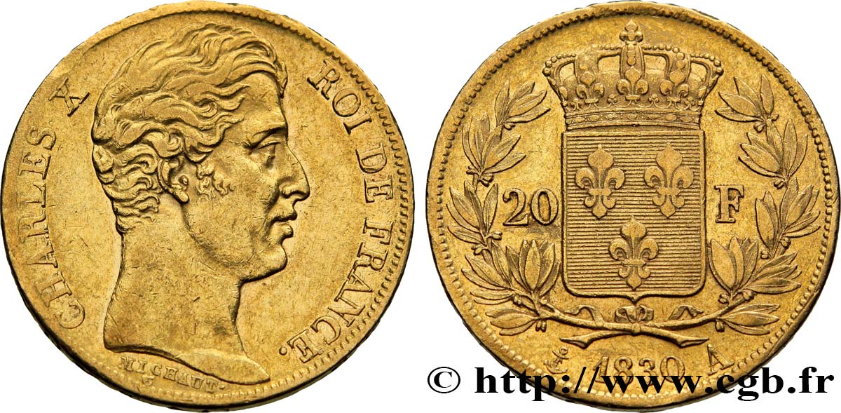 20 francs or Charles X, matrice du revers à cinq feuilles 1830 Paris F.521/6 TTB50 