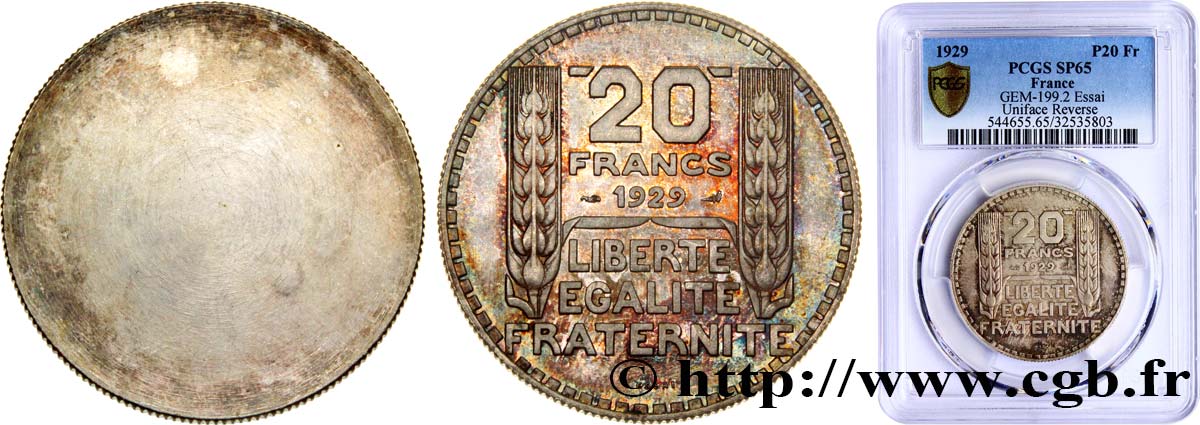 Essai uniface de revers de 20 francs Turin n.d. Paris GEM.199 2 ST65 PCGS