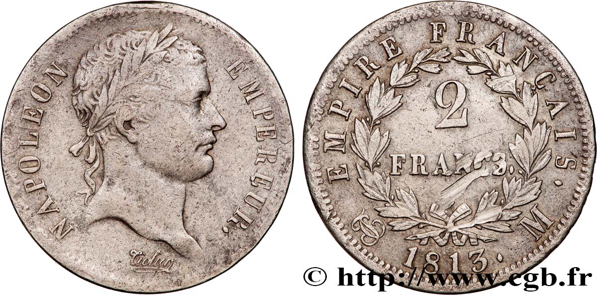 2 francs Napoléon Ier tête laurée, Empire français 1813 Toulouse F.255/60 VF30 