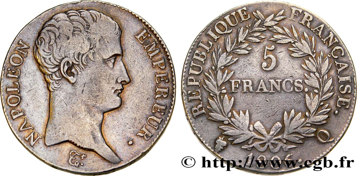 5 francs Napoléon Empereur, Calendrier grégorien 1806 Perpignan F.304/9 MB35 