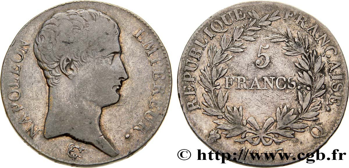 5 francs Napoléon Empereur, Calendrier grégorien 1807 Perpignan F.304/20 VF25 