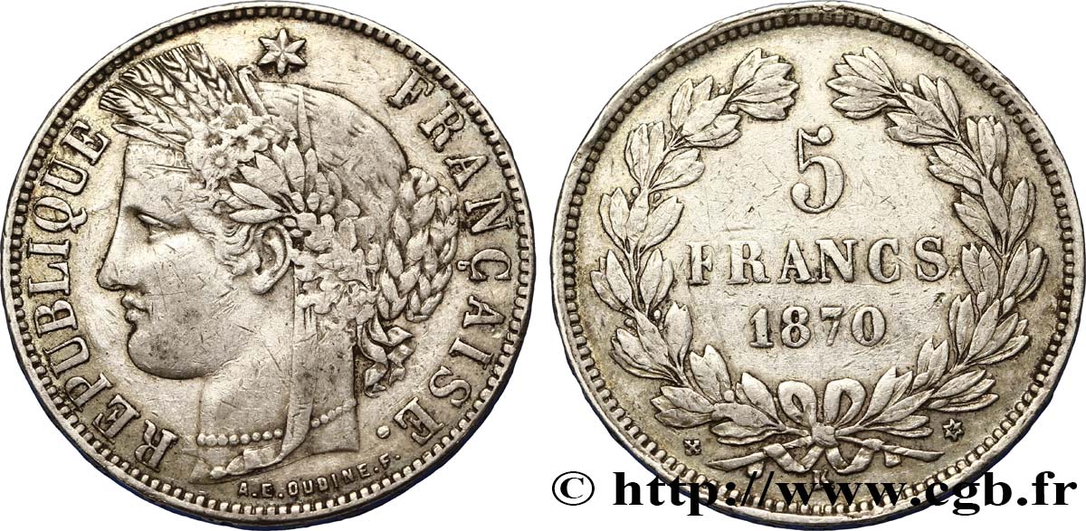 5 francs Cérès, sans légende 1870 Bordeaux F.332/7 TB30 