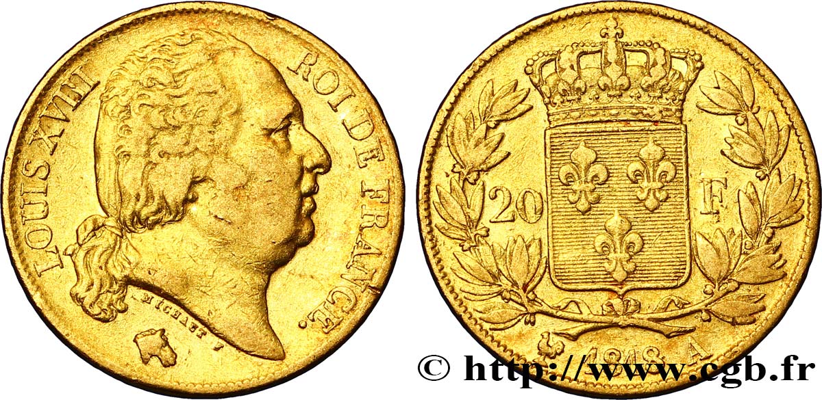 20 francs or Louis XVIII, tête nue 1818 Paris F.519/10 TTB45 