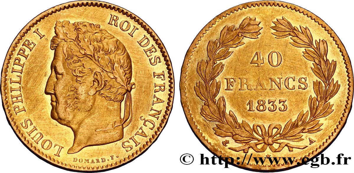 40 francs or Louis-Philippe 1833 Paris F.546/5 q.SPL 