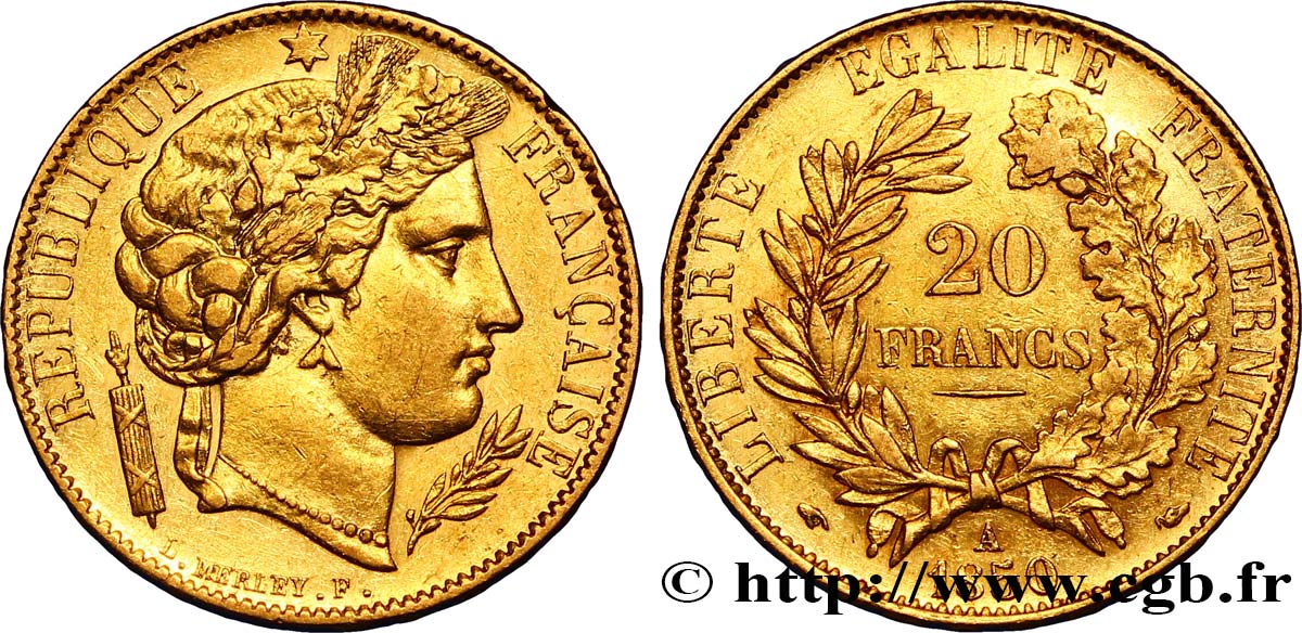 20 francs or Cérès 1850 Paris F.529/3 SS50 