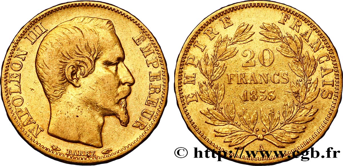 20 francs or Napoléon III, tête nue 1853 Paris F.531/1 TTB40 