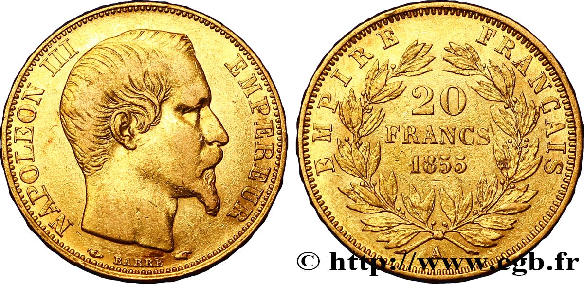 20 francs or Napoléon III, tête nue 1855 Paris F.531/3 TTB45 