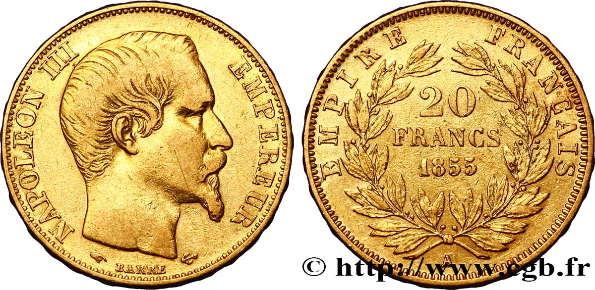 20 francs or Napoléon III, tête nue 1855 Paris F.531/4 MBC42 