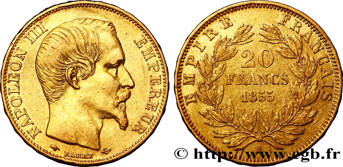 20 francs or Napoléon III, tête nue 1855 Paris F.531/4 TTB45 