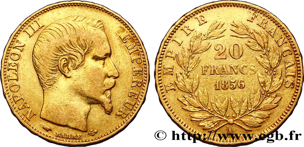 20 francs or Napoléon III, tête nue 1856 Paris F.531/9 XF42 