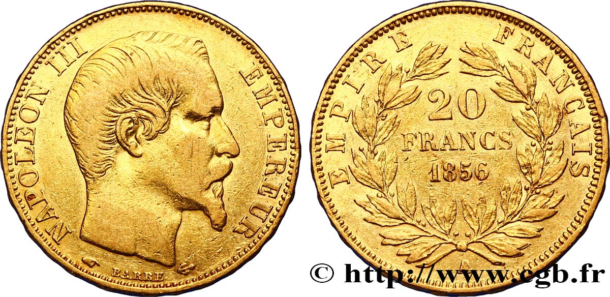 20 francs or Napoléon III, tête nue 1856 Paris F.531/9 SS40 