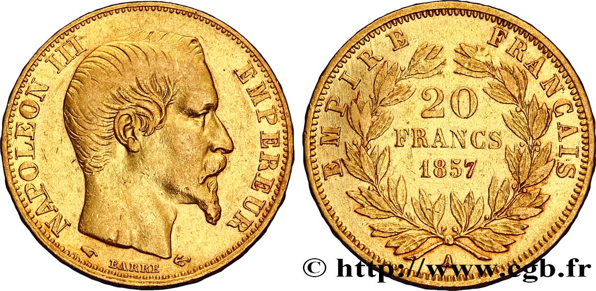 20 francs or Napoléon III, tête nue 1857 Paris F.531/12 TTB42 