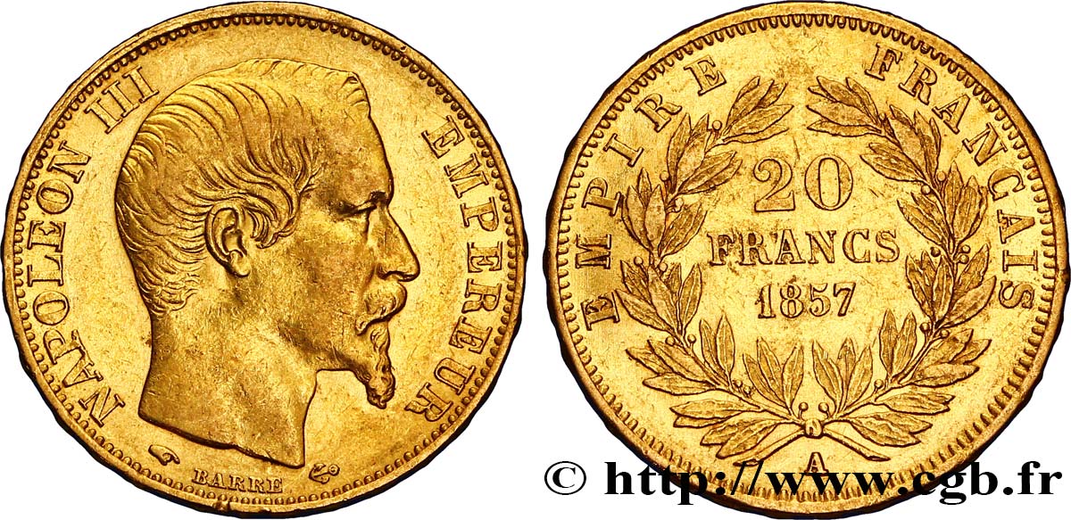 20 francs or Napoléon III, tête nue 1857 Paris F.531/12 TTB45 
