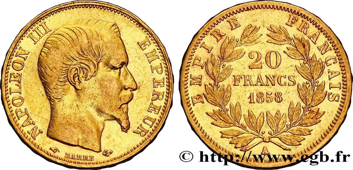 20 francs or Napoléon III, tête nue 1858 Paris F.531/13 TTB42 