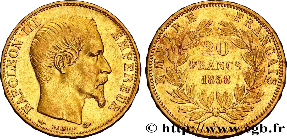 20 francs or Napoléon III, tête nue 1858 Paris F.531/13 BB42 