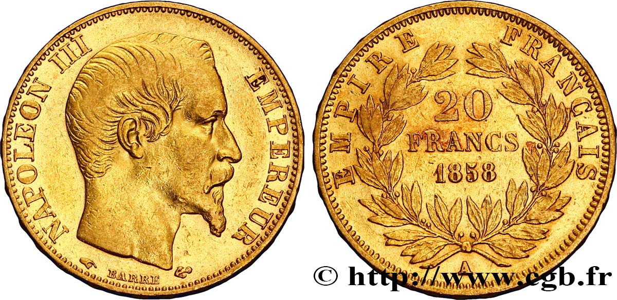 20 francs or Napoléon III, tête nue 1858 Paris F.531/13 TTB42 