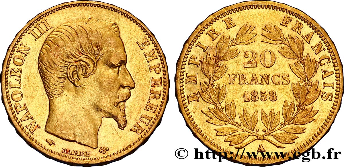 20 francs or Napoléon III, tête nue 1858 Paris F.531/13 TTB48 