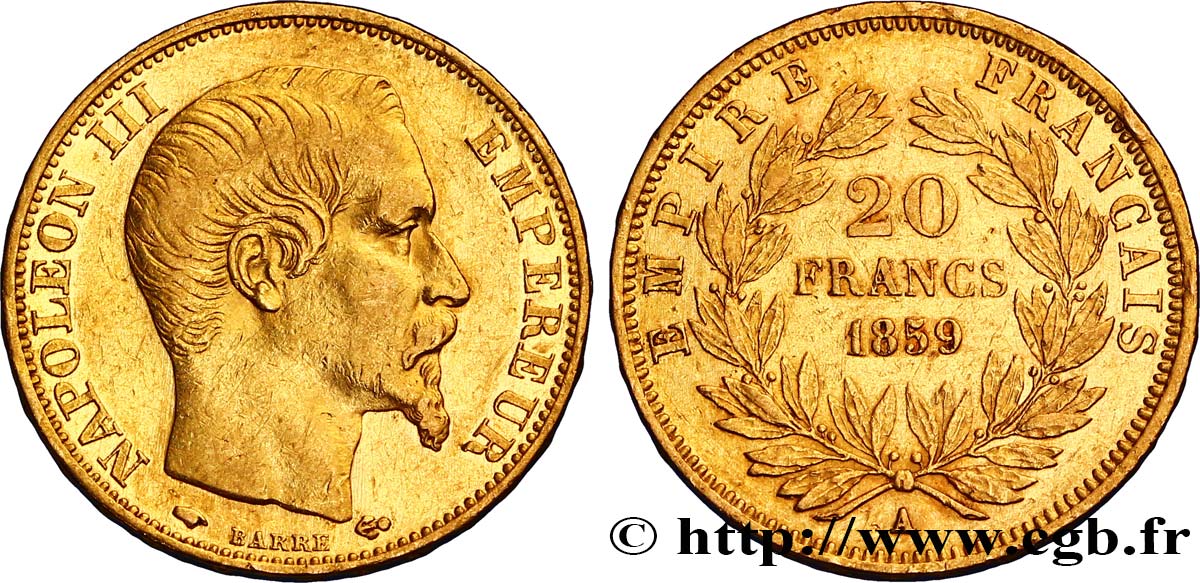 20 francs or Napoléon III, tête nue 1859 Paris F.531/15 TTB45 