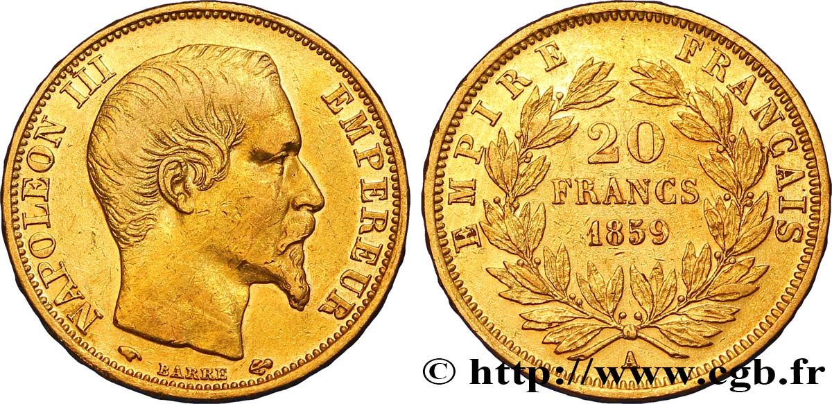 20 francs or Napoléon III, tête nue 1859 Paris F.531/15 TTB45 