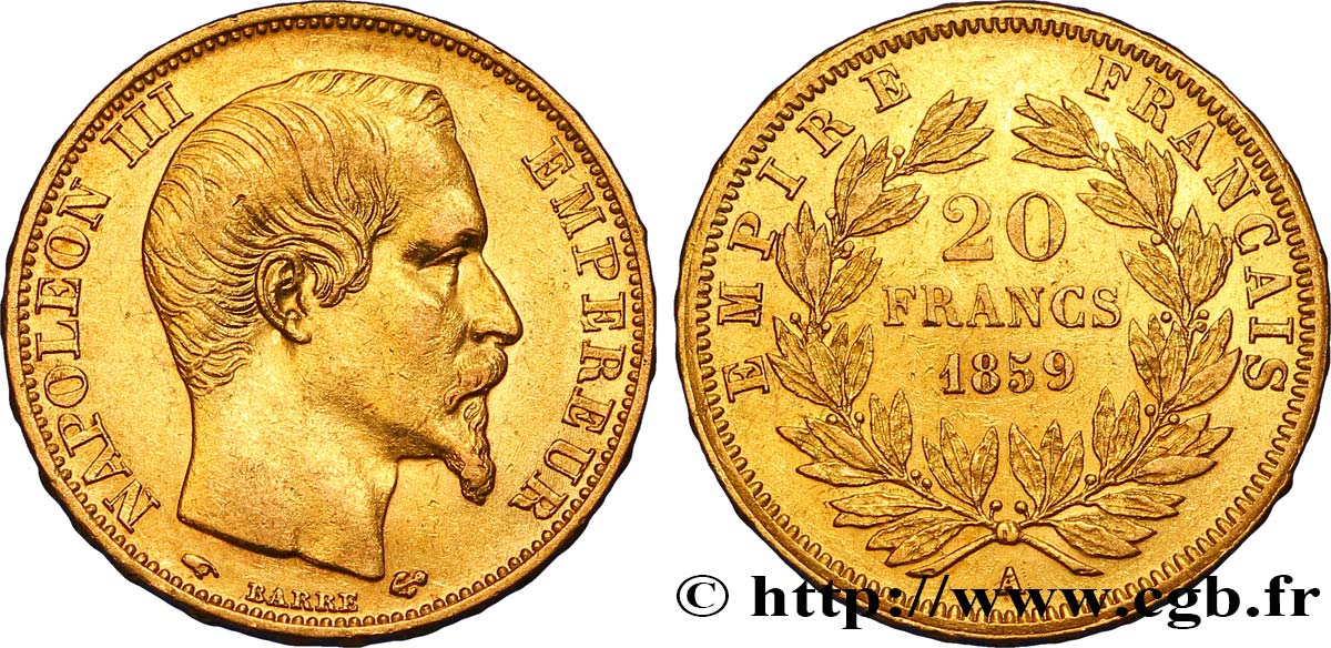 20 francs or Napoléon III, tête nue 1859 Paris F.531/15 TTB48 