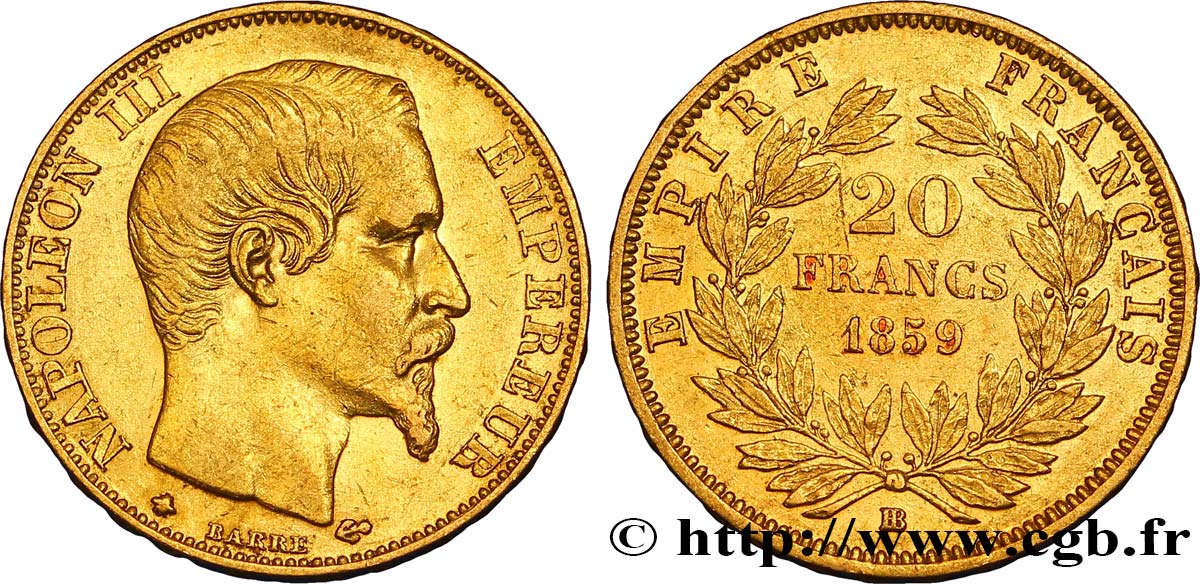 20 francs or Napoléon III, tête nue 1859 Strasbourg F.531/16 TTB45 