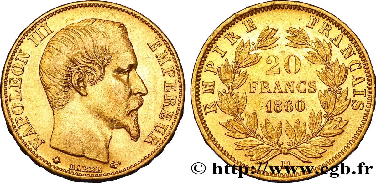 20 francs or Napoléon III, tête nue 1860 Strasbourg F.531/20 TTB45 