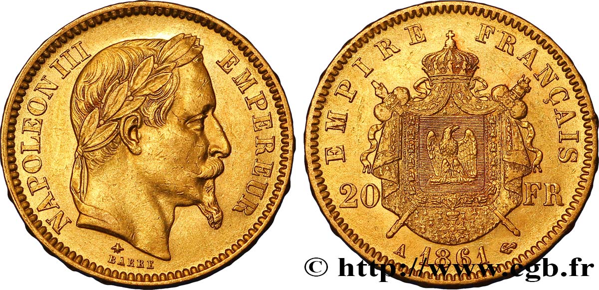 20 francs or Napoléon III, tête laurée 1861 Paris F.532/1 TTB50 