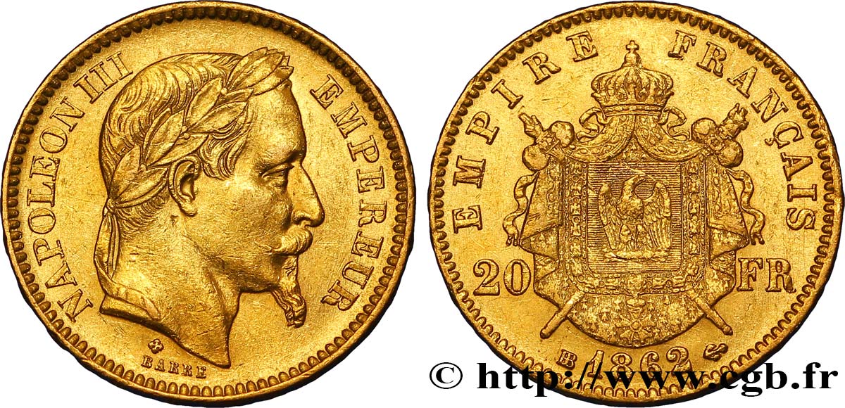 20 francs or Napoléon III, tête laurée 1862 Strasbourg F.532/5 TTB50 