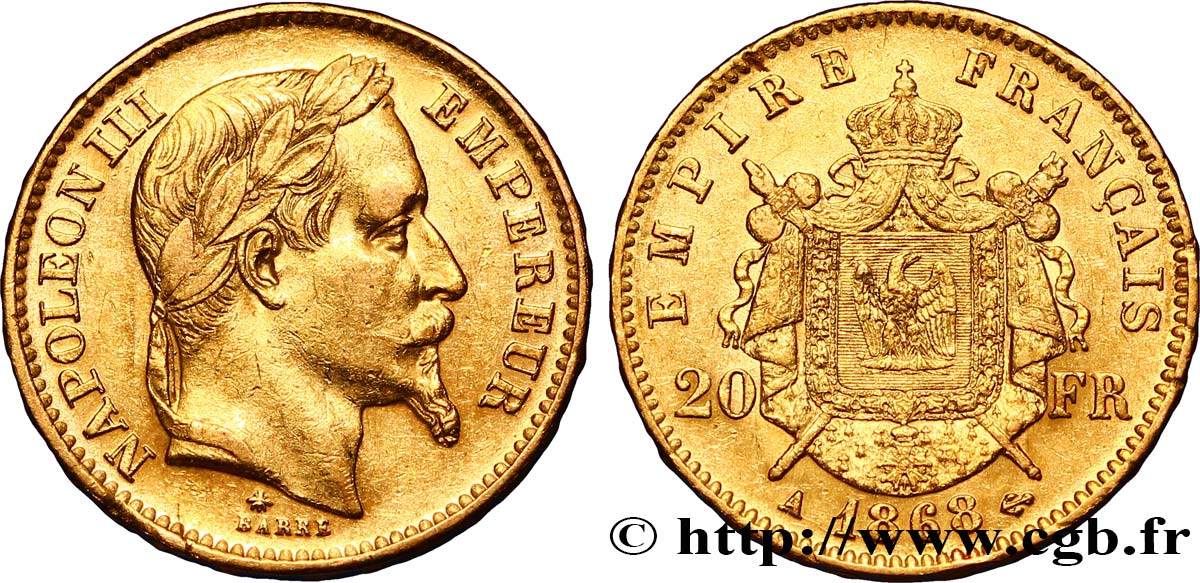 20 francs or Napoléon III, tête laurée 1868 Paris F.532/18 TTB48 