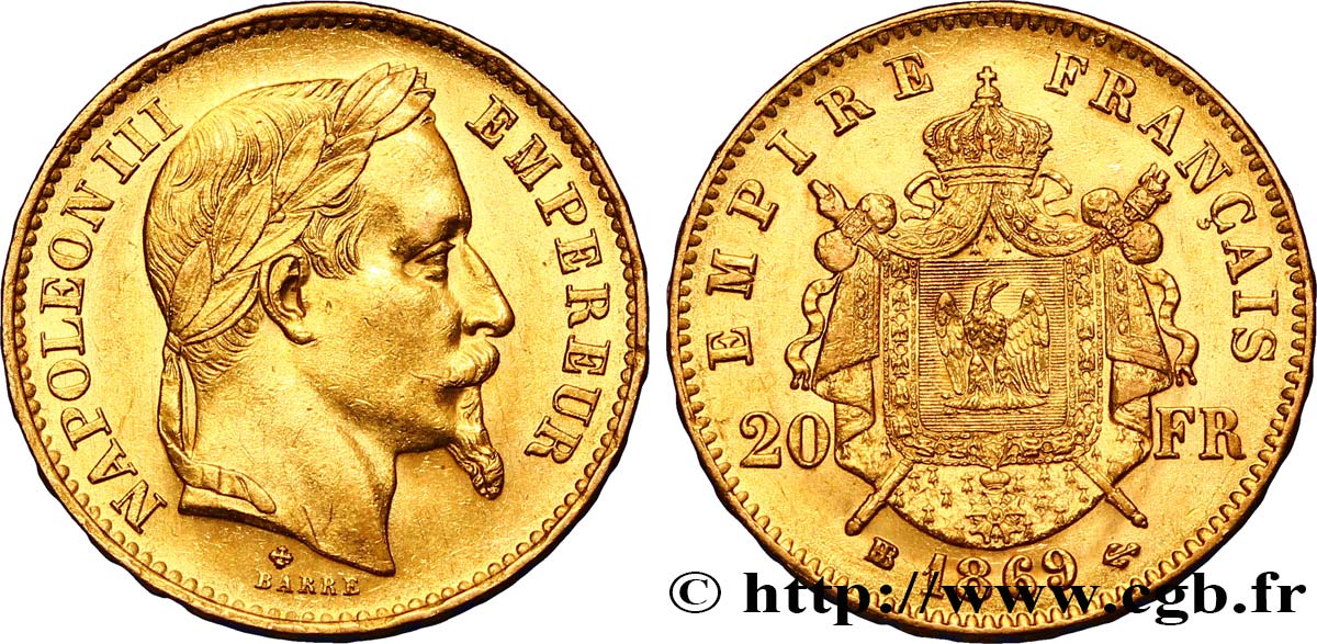 20 francs or Napoléon III, tête laurée 1869 Strasbourg F.532/21 TTB50 