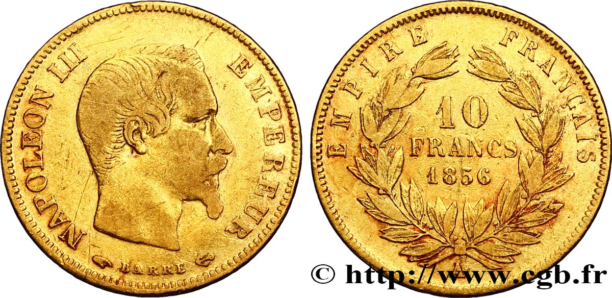 10 francs or Napoléon III, tête nue 1856 Paris F.506/3 TB35 