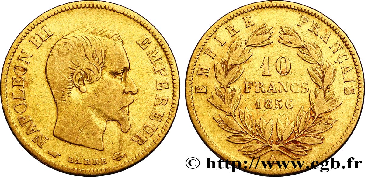 10 francs or Napoléon III, tête nue 1856 Paris F.506/3 XF40 