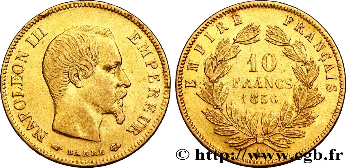 10 francs or Napoléon III, tête nue 1856 Paris F.506/3 XF48 