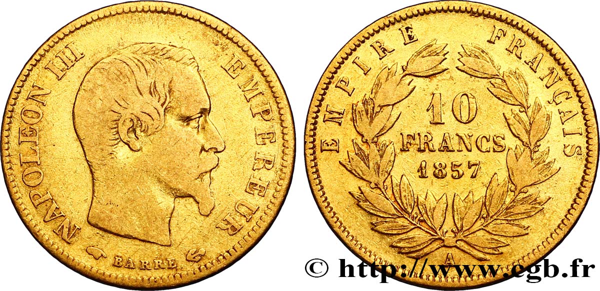 10 francs or Napoléon III, tête nue 1857 Paris F.506/4 S25 