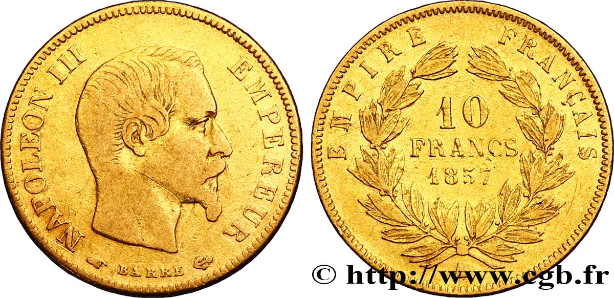 10 francs or Napoléon III, tête nue 1857 Paris F.506/4 MBC40 