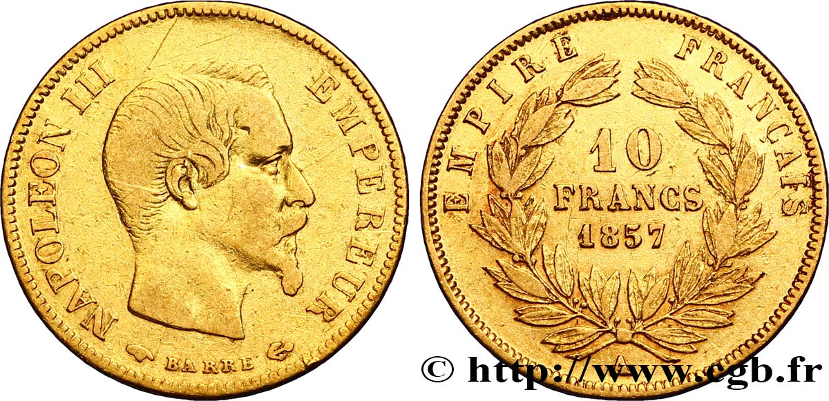 10 francs or Napoléon III, tête nue 1857 Paris F.506/4 S30 