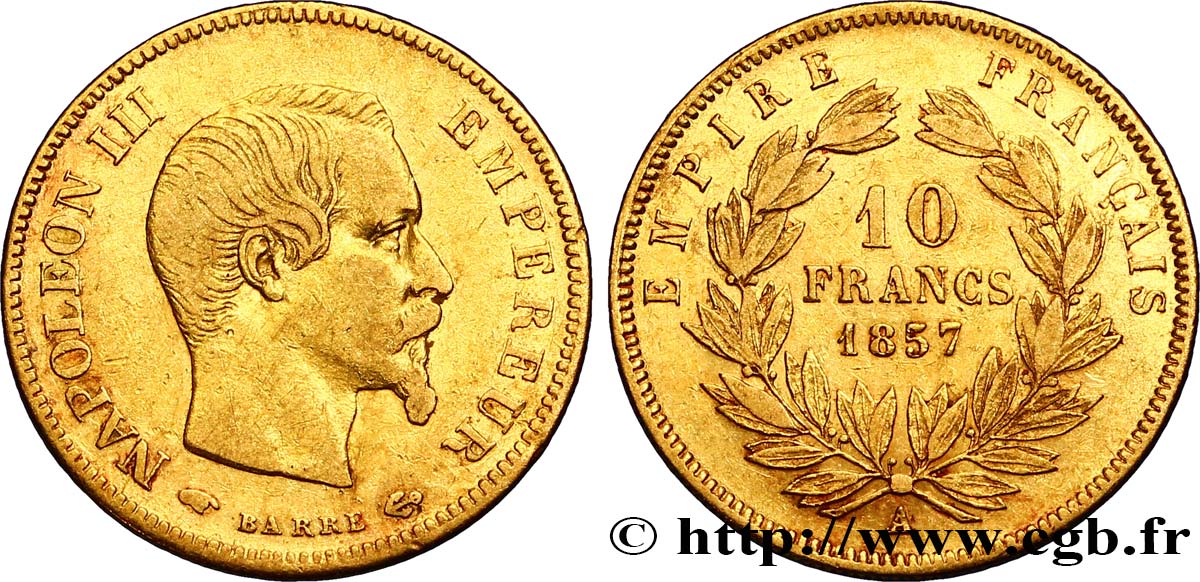 10 francs or Napoléon III, tête nue 1857 Paris F.506/4 TTB45 
